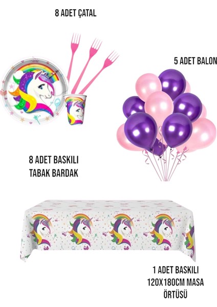 Unicorn Temalı Doğum Günü Parti Seti | 1-5 Yaş Arası | Unicorn Kız Çocuk Parti Süsleri 8 Kişilik fiyatları