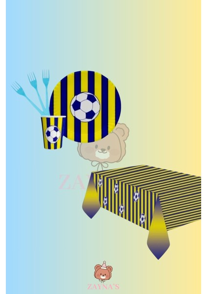 Taraftar Temalı Sarı Lacivert 24 Kişilik Doğum Günü Parti Seti - Sarı Lacivert Taraftar Konseptli