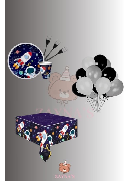 Astronot ve Roket Konseptli Uzay Parti Seti - Doğum Günü Süsleri 32 Kişilik