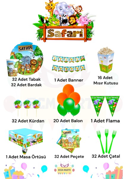 Safari Temalı 32 Kişilik Full Doğum Günü Parti Seti fiyatları