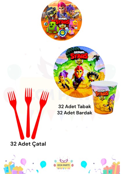 Brawl Stars Temalı 32 Kişilik Extra Mini Doğum Günü Parti Seti fiyatları