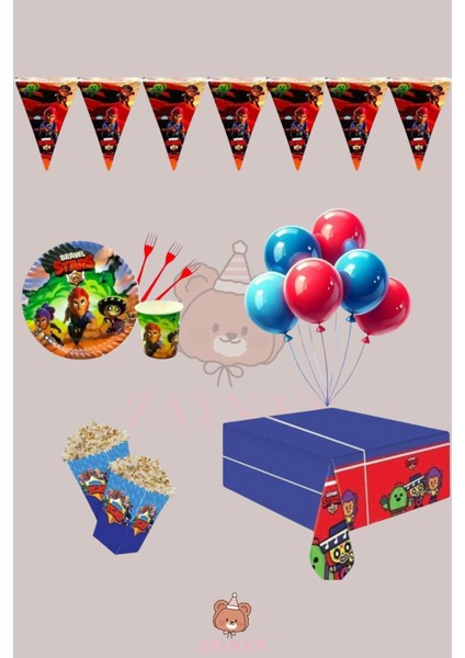 Brawl Stars Temalı Erkek Çocuk 16 Kişilik Doğum Günü Parti Seti -Brawl Stars Konsepti Parti Süsleri