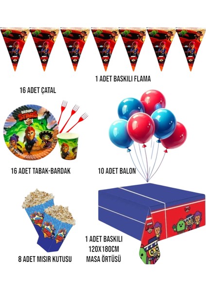 Brawl Stars Temalı Erkek Çocuk 16 Kişilik Doğum Günü Parti Seti -Brawl Stars Konsepti Parti Süsleri fiyatları