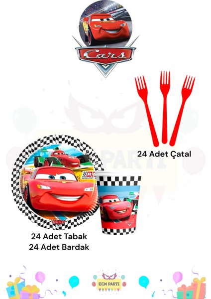 Cars-Arabalar Temalı 24 Kişilik Extra Mini Doğum Günü Parti Seti fiyatları
