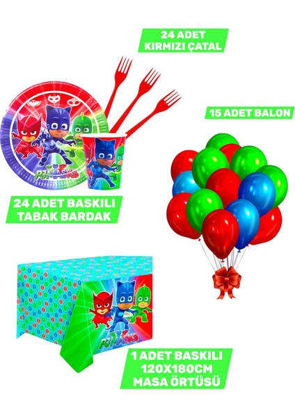 Pijamaskeliler Temalı Kız Erkek Çocuk Konseptli 24 Kişilik Doğum Günü Parti Seti Malzemeleri fiyatları