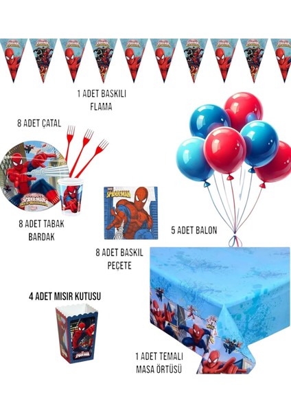 Örümcek Adam Temalı Erkek Çocuk Doğum Günü Parti Seti Malzemeleri 8 Kişilik fiyatları