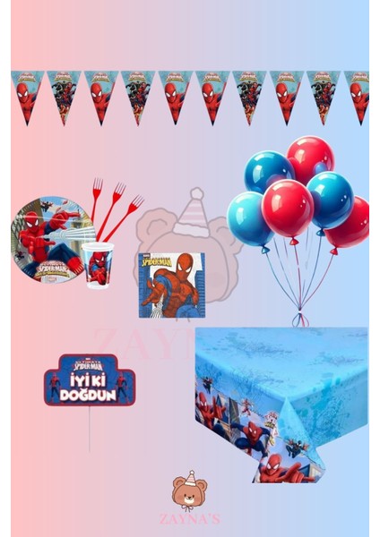 Örümcek Adam 24 Kişilik Doğum Günü Parti Seti - Örümcek Adam Konsepti Parti Süsleri