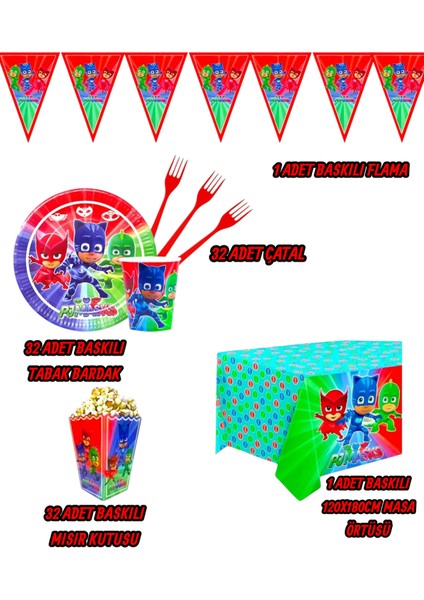 Pijamaskeliler Temalı Baykuş Kız Kertenkele Çocuk Kedi Çocuk 32 Kişilik Doğum Günü Parti Malzemeleri fiyatları