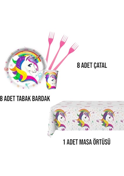 Unicorn Temalı Tek Boynuzlu At 8 Kişilik Doğum Günü Parti Seti - Unicorn Konseptli fiyatları