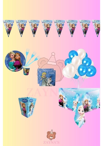 Frozen Elsa Temalı Doğum Günü Parti Seti - Kız Çocuk Karlar Ülkesi Doğum Günü Süsleri 16 Kişilik