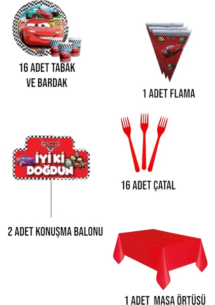 Cars Arabalar Temalı Ekomini Set 16 Kişilik Doğum Günü Parti Malzemeleri Erkek Çocuk Konsept fiyatları