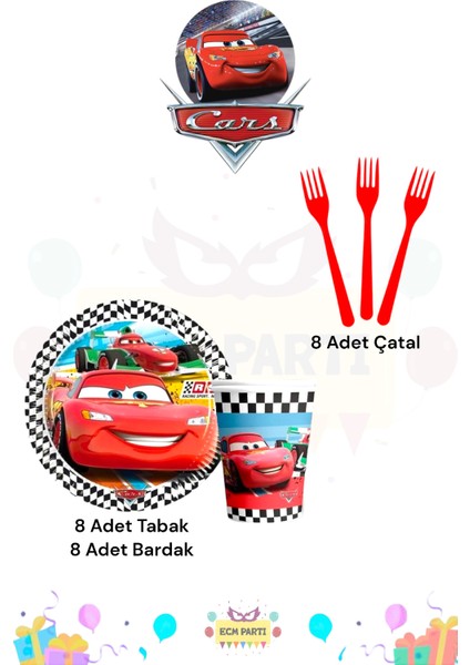 Cars-Arabalar Temalı 8 Kişilik Extra Mini Doğum Günü Parti Seti fiyatları