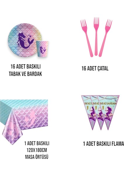 Deniz Kızı Temalı 16 Kişilik Ekonomik Doğum Günü Parti Malzemeleri Seti fiyatları