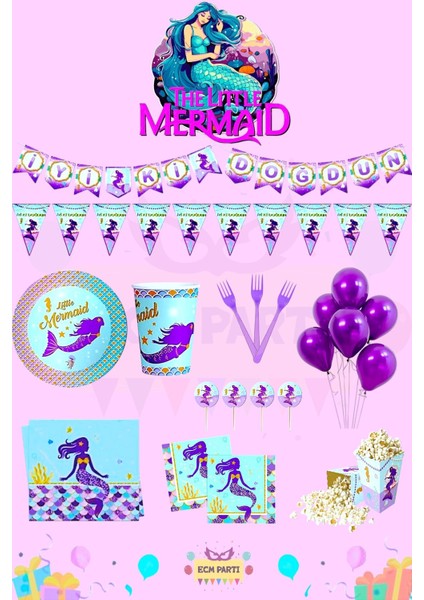 Deniz Kızı Temalı 8 Kişilik Full Doğum Günü Parti Seti