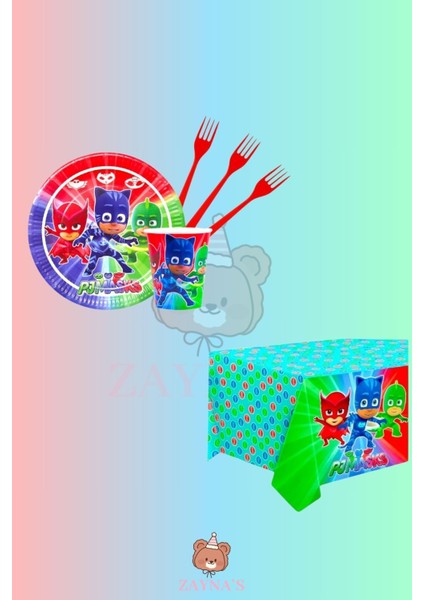 Pijamaskeliler Temalı Kız Erkek Çocuk Konseptli 32 Kişilik Doğum Günü Parti Seti