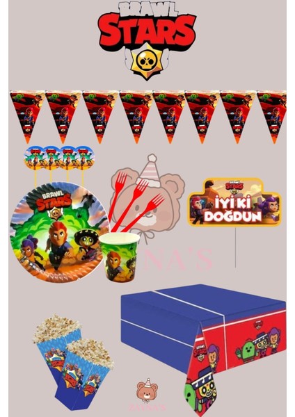16 Kişilik Brawl Stars Temalı Erkek Çocuk Doğum Günü Parti Seti