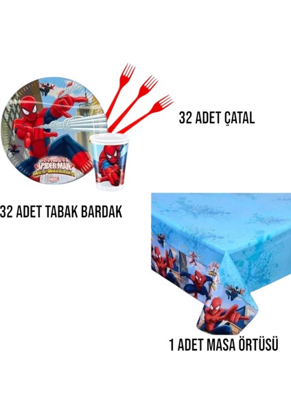 Örümcek Adam 32 Kişilik Parti Seti - Doğum Günü Parti Malzemesi Tabak Bardak Çatal Masa Örtüsü fiyatları