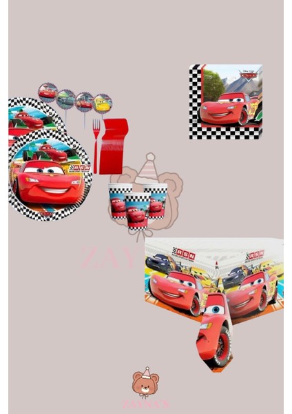 Cars Arabalar Şimşek Mcqueen 16 Kişilik Doğum Günü Parti Seti - Cars Arabalar Şimşek Mcqueen Konsept