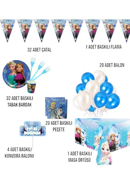Frozen Elsa Temalı Karlar Ülkesi 32 Kişilik Doğum Günü Parti Seti - Elsa Frozen Konsept Parti Süs fiyatları