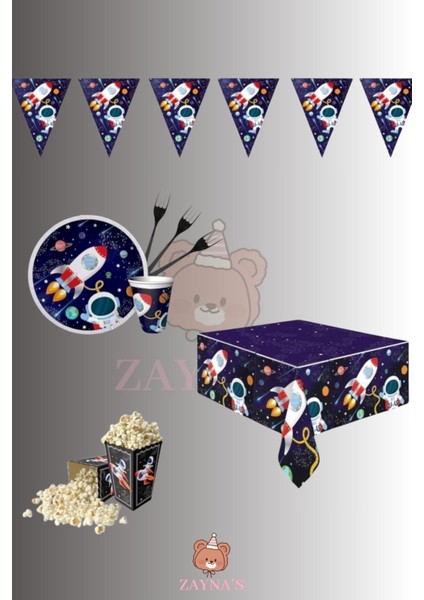 Uzay ve Astronot Temalı Çocuk Doğum Günü Parti Seti-Süsleme Malzemeleri 8 Kişilik