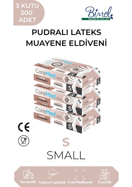 Lateks Pudralı Muayene Eldiveni S-3 Paket 100'LÜ