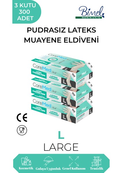Lateks Pudrasız Muayene Eldiveni L-3 Paket 100'LÜ