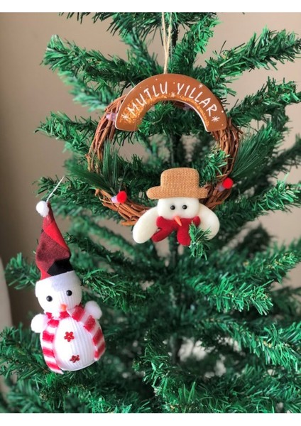 Kırmızı Yeni Yıl Kapı ve Çam Ağacı Süsü, Kardan Adam Dekorasyon Seti