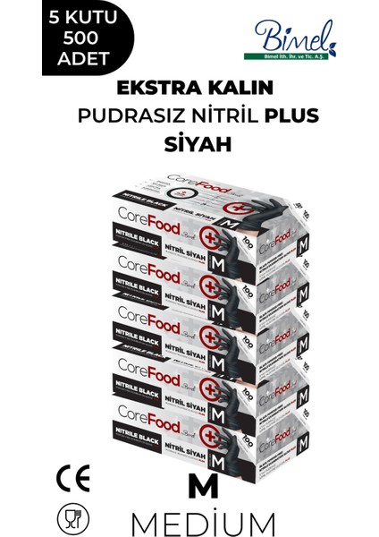 Ekstra Kalın Nitril Siyah Plus Muayene Eldiveni M - 5 Paket 100'LÜ