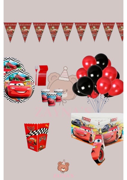 Cars Arabalar Temalı Şimşek Mcqueen 24 Kişilik Doğum Günü Parti Seti - Cars Arabalar Konsept