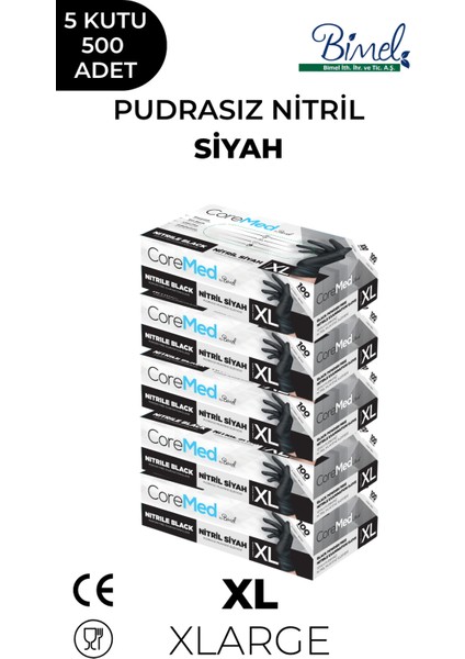Nitril Siyah Pudrasız Muayene Eldiveni Xl - 5 Paket 100 Lü