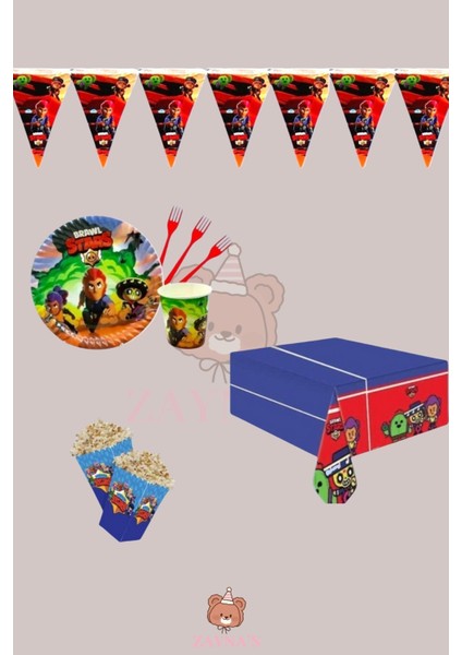 Brawl Stars Temalı Erkek Çocuk Doğum Günü Parti Seti - Erkek Çocuk Parti Süsleri 24 Kişilik