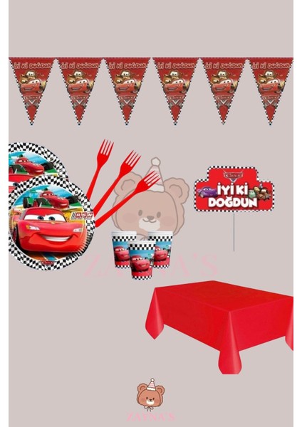 Cars Arabalar Temalı Ekomini Set 24 Kişilik Doğum Günü Parti Malzemeleri Erkek Çocuk Konsept
