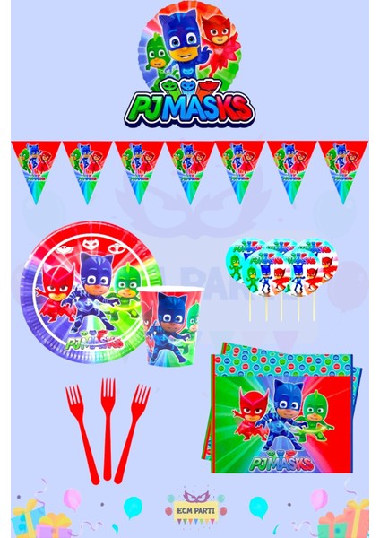 Pijamaskeliler Temalı 24 Kişilik Mini Doğum Günü Parti Seti