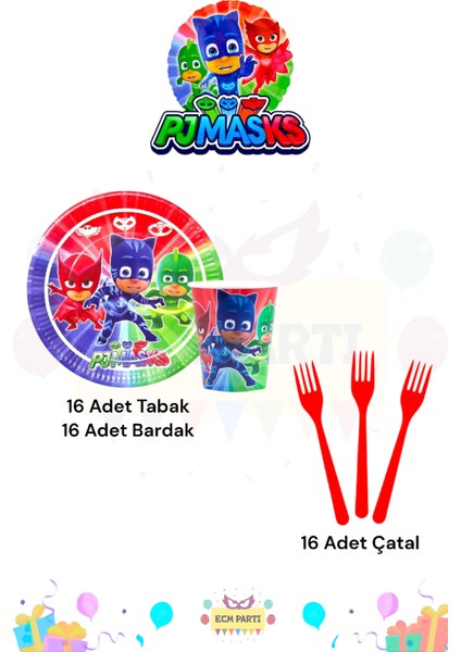 Pijamaskeliler Temalı 16 Kişilik Extra Mini Doğum Günü Parti Seti fiyatları