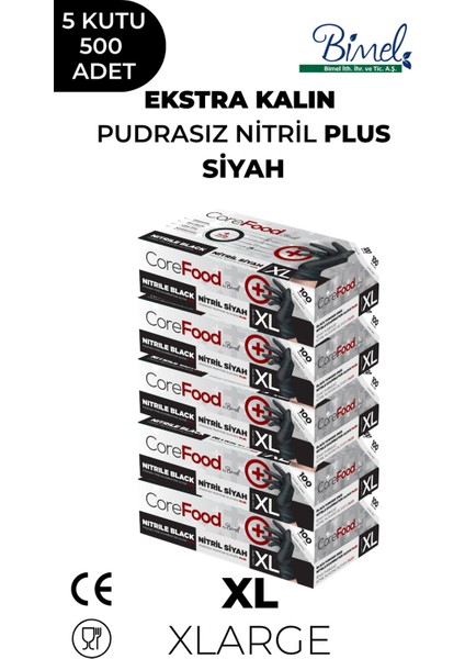 Ekstra Kalın Nitril Siyah Plus Muayene Eldiveni Xl - 5 Paket 100'LÜ