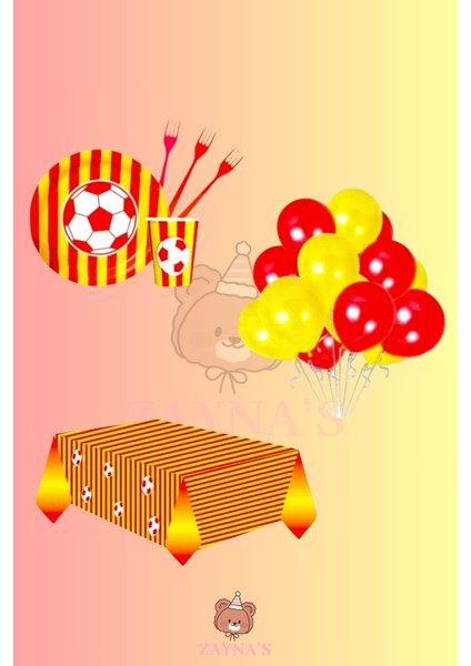 Sarı Kırmızı Parti Seti - Çocuk Futbol Taraftar Temalı Doğum Günü Konsepti 8 Kişilik Set