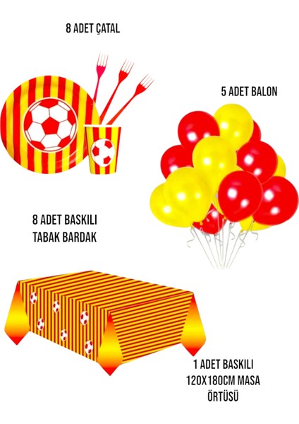 Sarı Kırmızı Parti Seti - Çocuk Futbol Taraftar Temalı Doğum Günü Konsepti 8 Kişilik Set fiyatları