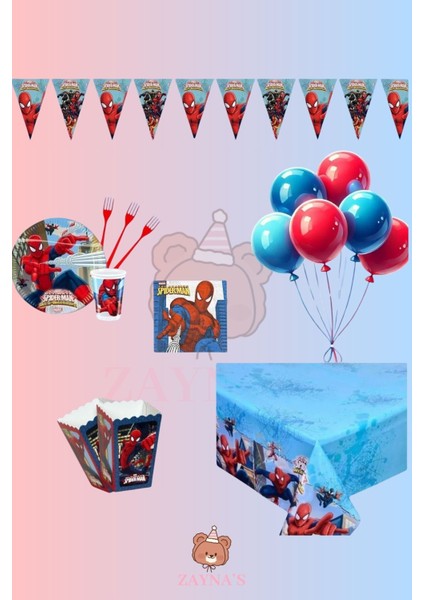 Örümcek Adam Doğum Günü Parti Seti - Erkek Çocuklara Özel Süsleme Malzemeleri 24 Kişilik