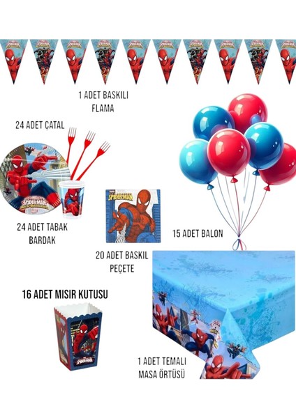 Örümcek Adam Doğum Günü Parti Seti - Erkek Çocuklara Özel Süsleme Malzemeleri 24 Kişilik fiyatları
