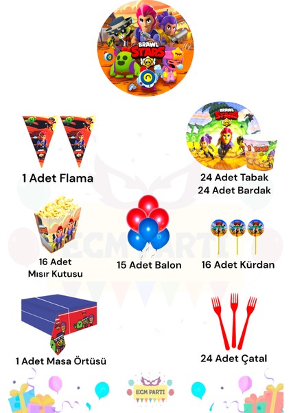 Brawl Stars Temalı 24 Kişilik Ultra Doğum Günü Parti Seti fiyatları