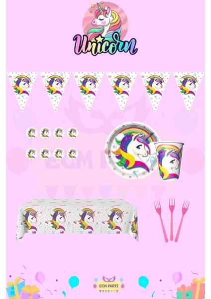 Unicorn Temalı 24 Kişilik Mini Doğum Günü Parti Seti