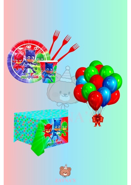 Pijamaskeliler Temalı Kız Erkek Çocuk Konseptli 32 Kişilik Doğum Günü Parti Seti Malzemeleri