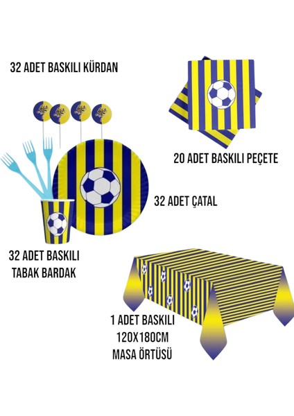 Taraftar Konseptli Sarı Lacivert 32 Kişilik Doğum Günü Parti Seti - Taraftar Sarı Lacivert Seti fiyatları