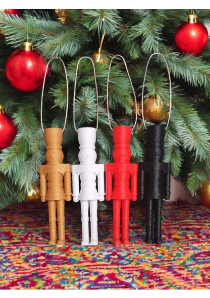 Yılbaşı Temalı Renkli Fındıkkıran Kurşun Asker 4'lü Set, Ağaç Süsü