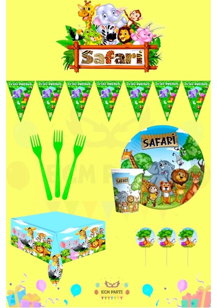 Safari Temalı 24 Kişilik Extra Mini Doğum Günü Parti Seti