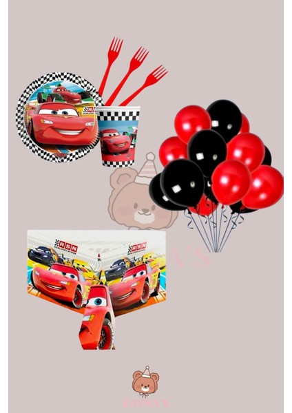 Cars Temalı Doğum Günü Parti Seti - Erkek Çocuklara Özel Süsleme Parti Malzemeleri 24 Kişilik