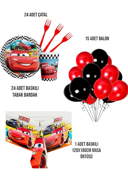 Cars Temalı Doğum Günü Parti Seti - Erkek Çocuklara Özel Süsleme Parti Malzemeleri 24 Kişilik fiyatları