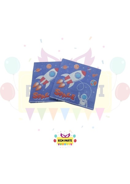 Kozmik Uzay Temalı Baskılı 20 Adet Peçete - Doğum Günü Parti Seti Malzemeleri