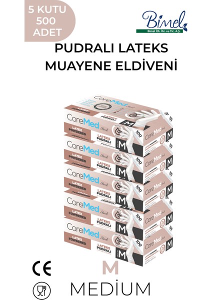 Lateks Pudralı Muayene Eldiveni M-5 Paket 100'LÜ