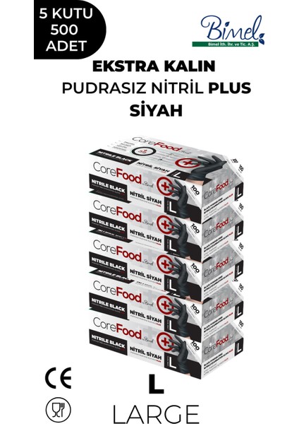 Ekstra Kalın Nitril Siyah Plus Muayene Eldiveni L - 5 Paket 100'LÜ